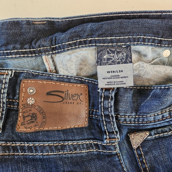 Silver Jeans Zac Mens 38x36 Blue Relaxed Straight Dark Wash Denim Western - Picture 7 of 11